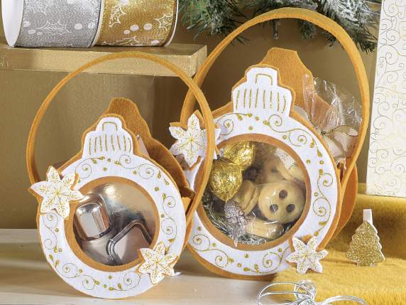 Set 2 borsette in panno con finestra decori glitterati