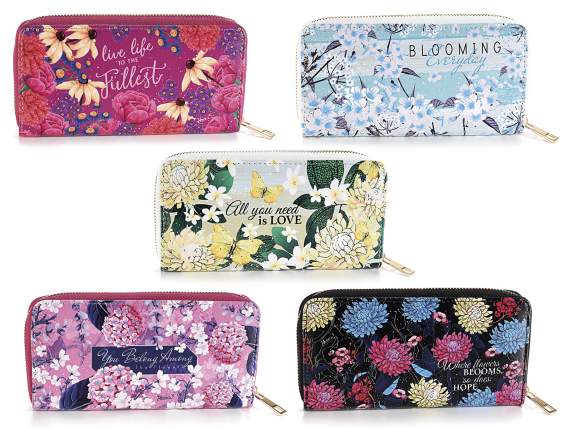 Portafoglio donna similpelle c-zip stampa Blooming Time