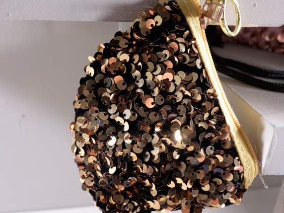 Portamonete con paillettes, portachiavi e chiusura a zip