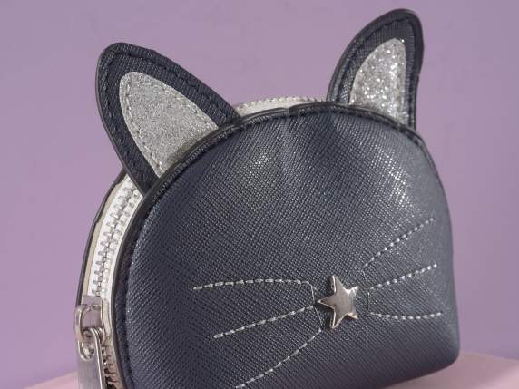 Portamonete in similpelle a gatto con nasino a stella