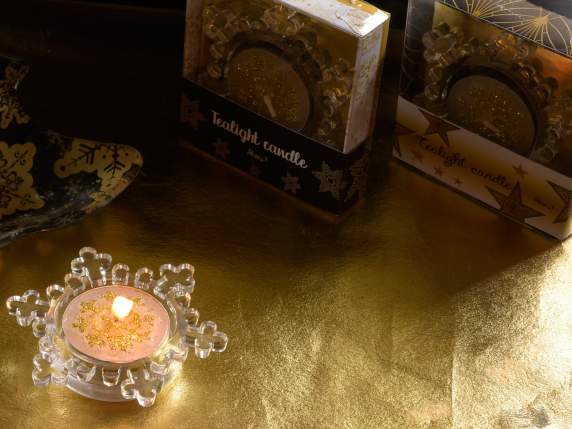 Porta tealight in vetro fiocco di neve in scatola regalo