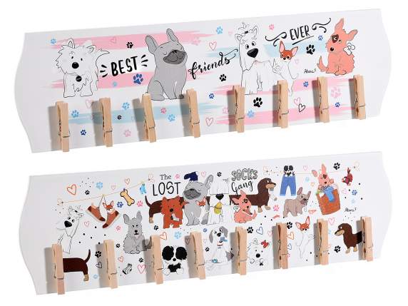 Decorazione legno Happy Dogs con 8 mollette da appendere