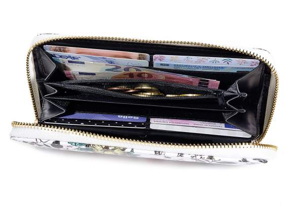 Set pochette e portafoglio donna in similpelle c-zip Fiori