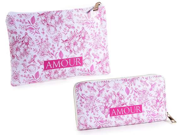 Set pochette e portafoglio donna in similpelle c-zip Amour
