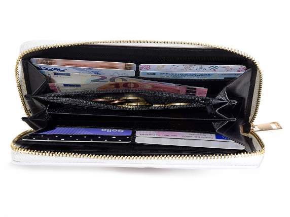 Portafoglio donna similpelle con zip e stampa cani