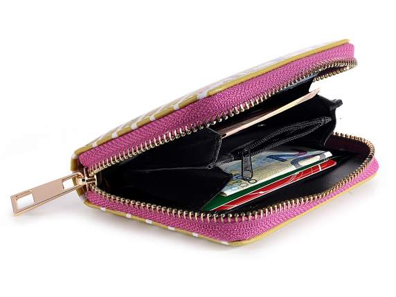 Portafoglio donna in similpelle con zip stampa Cats Friend