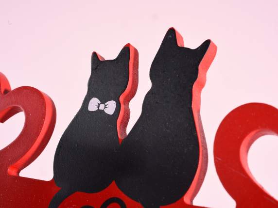 Portafoto in legno colorato con gatti e cuori da appoggiare