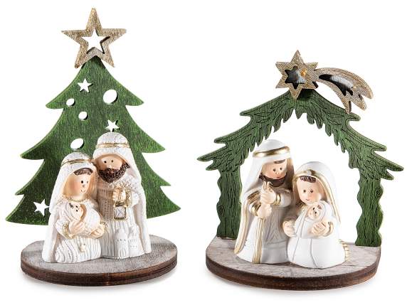 Presepe in resina e legno con stella dorata