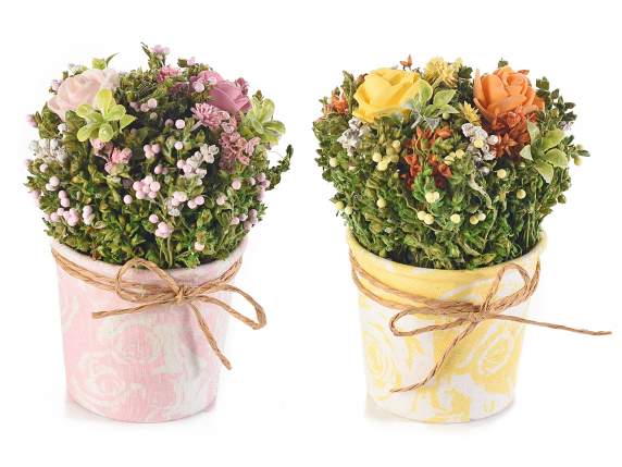 Vaso rivestito in stoffa floreale c-fiori e rose artificiali