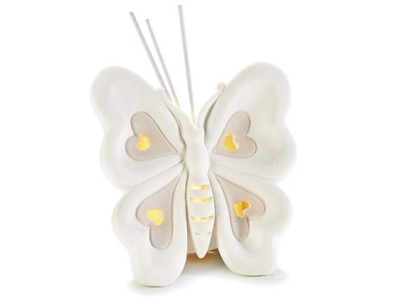 Farfalla in porcellana con luce led e stick per profumare