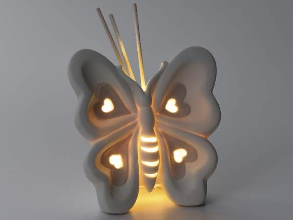 Farfalla in porcellana con luce led e stick per profumare