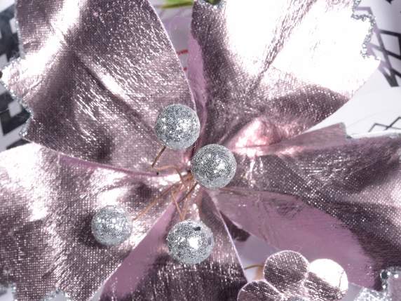 Rametto decorativo con stella di Natale e bacche glitterate