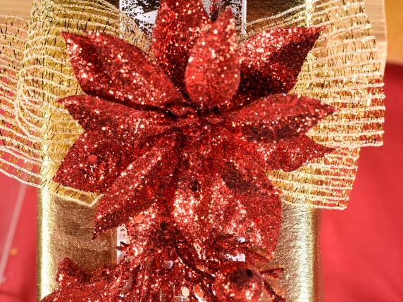 Rametto rosso c-stella di Natale,bacche e stella glitterate