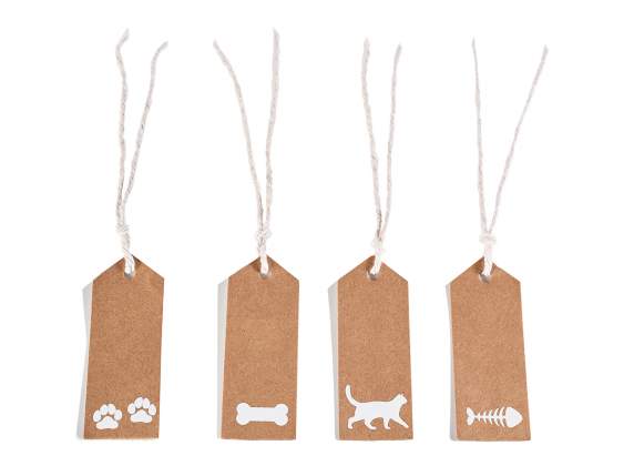Confezione 50 tag in carta naturale stampa PETS e nastrino