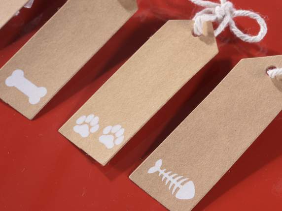 Confezione 50 tag in carta naturale stampa PETS e nastrino