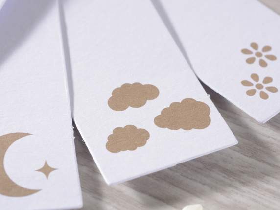 Confezione 50 tag carta bianca Cielo e Terra e nastro raso