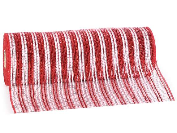 Rotolo di rete decorativa rossa e bianca con inserti lamé