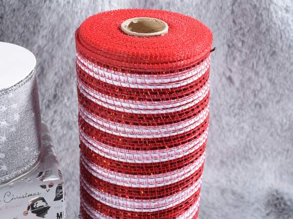 Rotolo di rete decorativa rossa e bianca con inserti lamé
