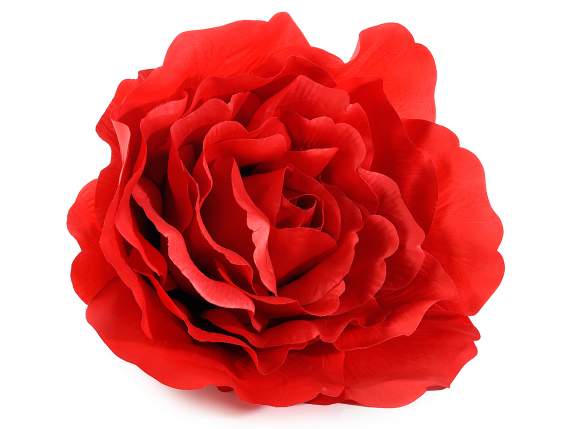 Rosa gigante in stoffa rossa senza gambo c/gancio posteriore (56.40.02) -  Art From Italy