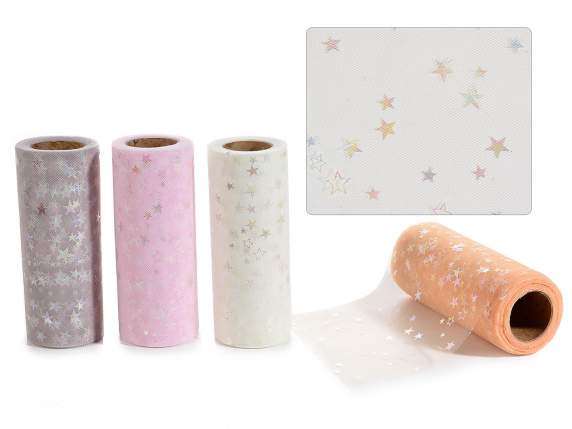 Rotolo in tulle con stelle metallizzate ad effetto cangiante