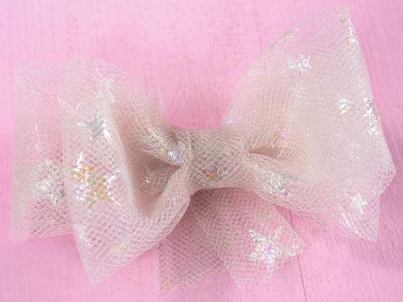 Rotolo in tulle con stelle metallizzate ad effetto cangiante