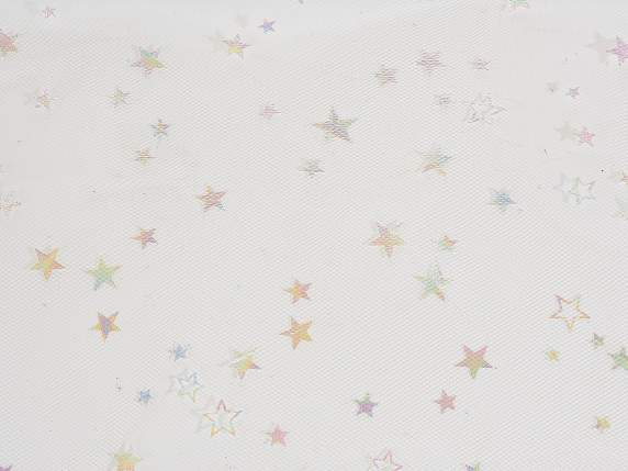 Rotolo in tulle con stelle metallizzate ad effetto cangiante