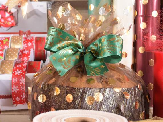 Rotolo in tulle decorativo con pois oro metallizzato