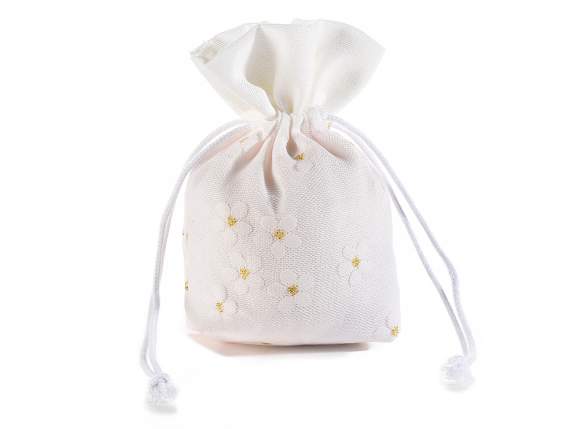 Sacchetto in stoffa e tulle rosa con fiore e pistillo oro