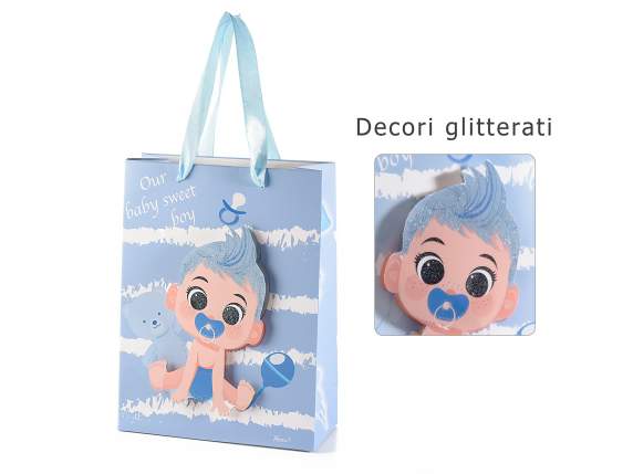 Sacchetto-busta piccola in carta decorazione 3D New Born