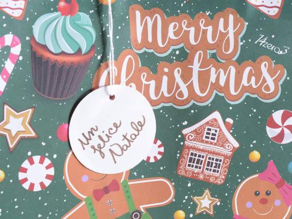 Sacchetto-busta grande in carta con stampe natalizie e tag