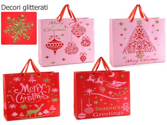 Sacchetto in carta colorata c-decori natalizi e glitter