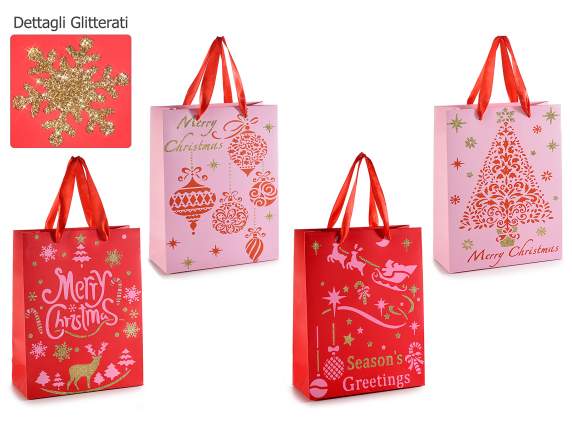 Sacchetto in carta colorata con decori natalizi  e glitter