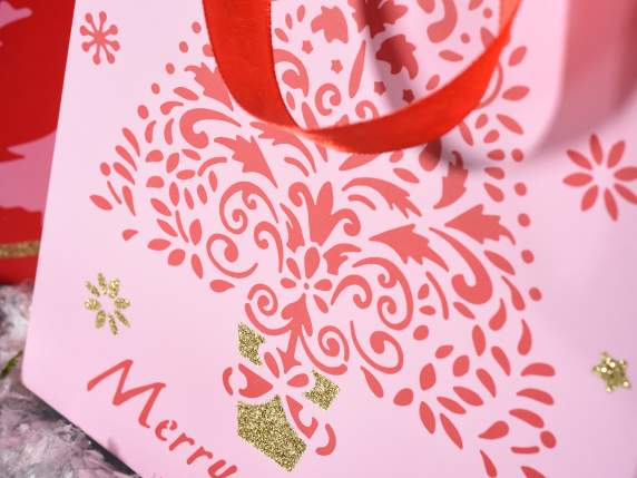 Sacchetto in carta colorata con decori natalizi  e glitter