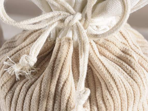 Sacchetto in velluto coste beige e bordo bianco con tirante