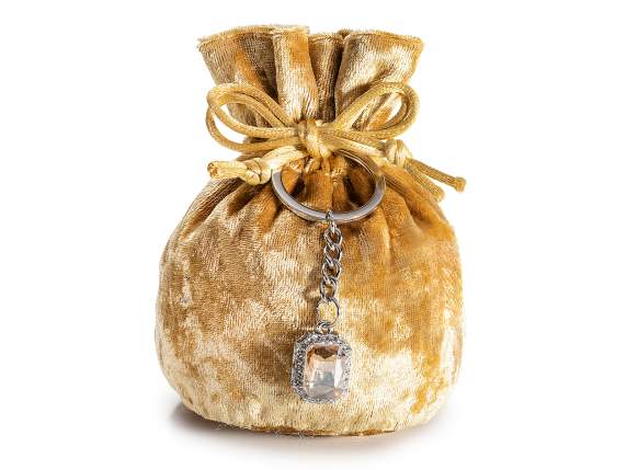 Sacchetto velluto oro con portachiavi gioiello e strass