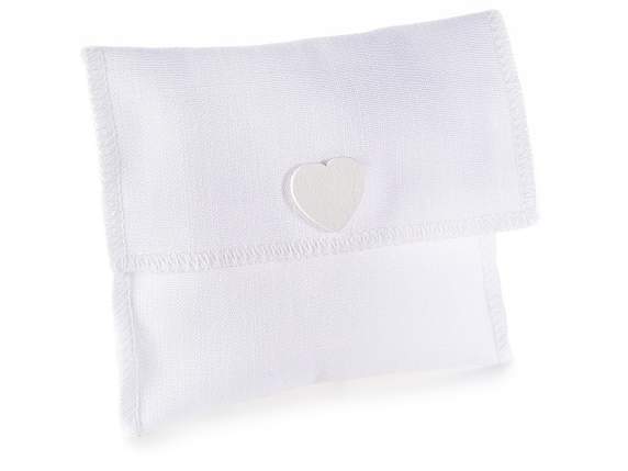 Sacchetto - Bustina stoffa con cuore legno, chiusura velcro