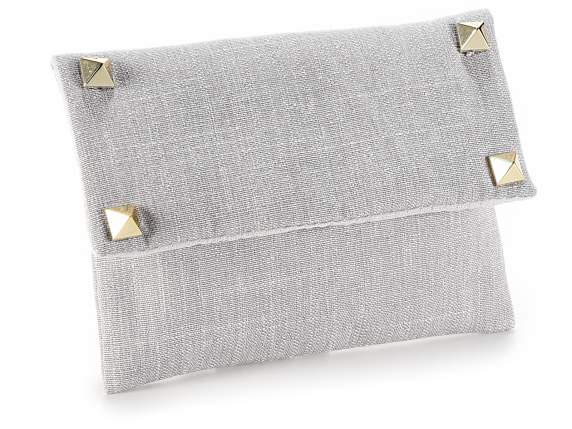 Sacchetto stoffa grigio c-borchie metallo e chiusura velcro