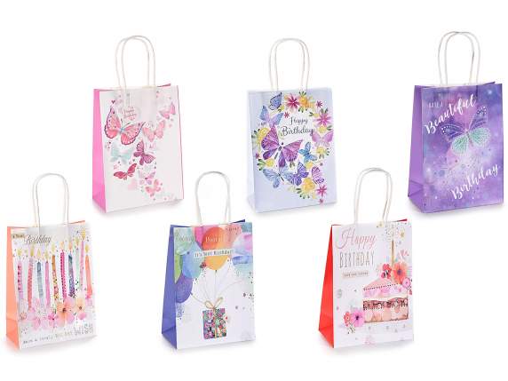 Sacchetto-busta piccolo in carta con stampa Happy Birthday