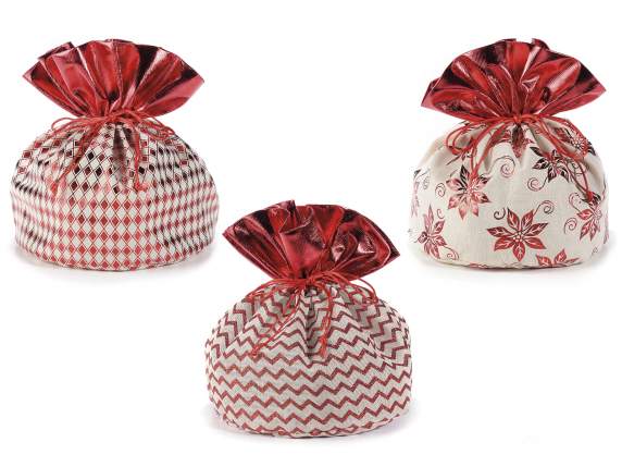 Sacchetto portapanettone stoffa con bordo rosso metallizzato