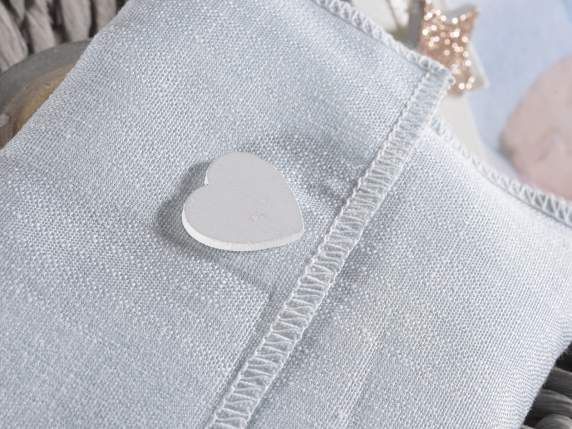 Sacchetto stoffa azzurro c-cuore in legno e chiusura velcro