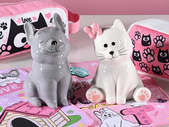 Salvadanaio cane e gatto in ceramica colorata