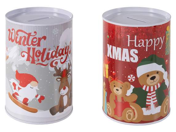 Salvadanaio in metallo con decori di Natale