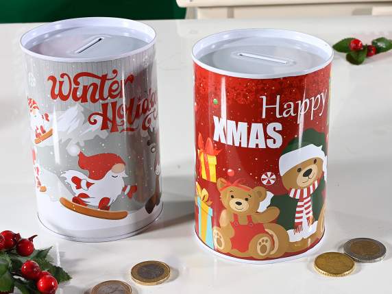 Salvadanaio in metallo con decori di Natale