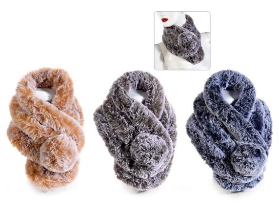 Scaldacollo morbida eco-fur sfumata c-chiusura a pompon