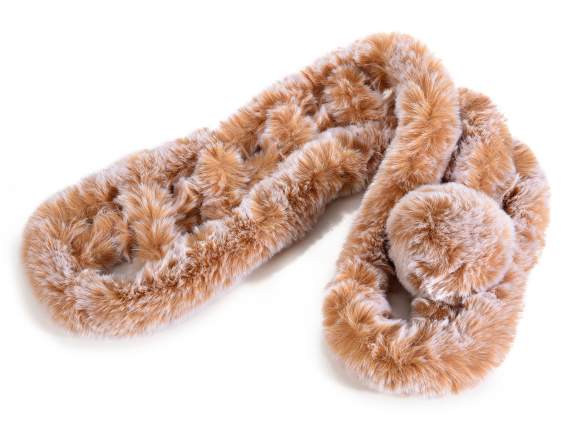 Scaldacollo morbida eco-fur sfumata c-chiusura a pompon