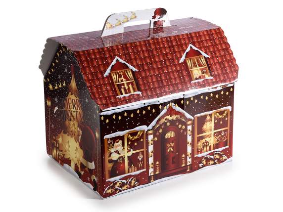 Scatola in carta lucida casetta Christmas Village c-manico
