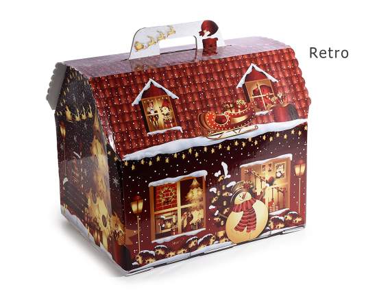 Scatola in carta lucida casetta Christmas Village c-manico