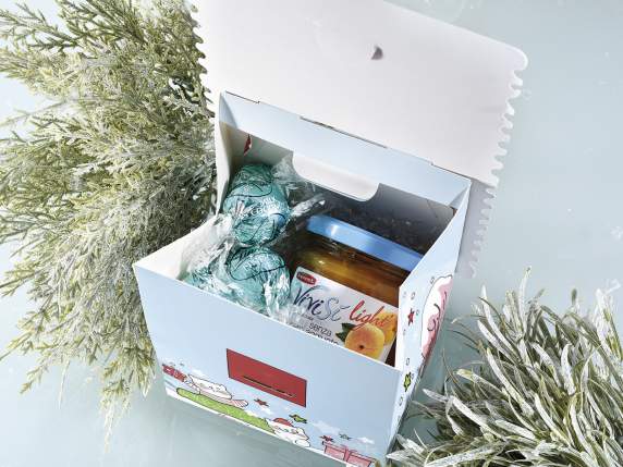 Scatola a casetta in carta stampata Meowy Xmas con manico