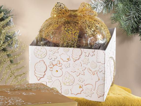 Scatola in cartone decorata per panettone con cordino dorato