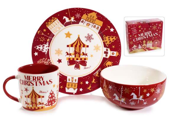 Set piatto, tazza e scodella in porcellana in conf. regalo